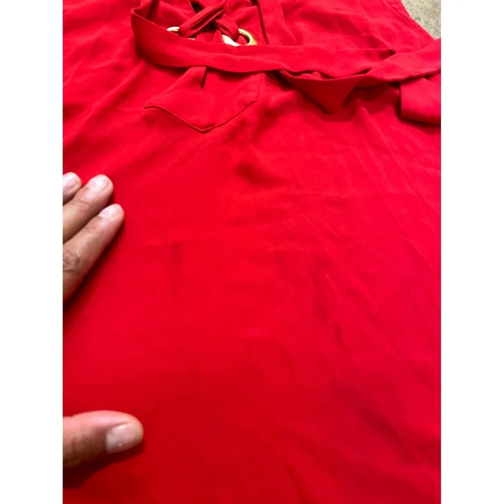 Michael Kors Top‎ Women XL Red Side Slit Lace Up Gold Grommet Sleeveless Classic